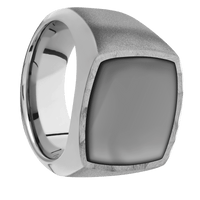 Large Cushion signet ring (18x18mm) in Titanium, with a Wide style band, a Zirconium inlay.
