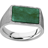 Medium Horizontal Rectangle signet ring (16x11.5mm) in 18K White Gold, with a Wide style band, a Washington Green Jade inlay.