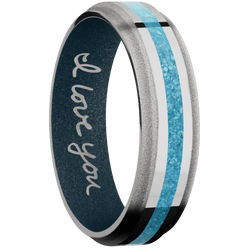 14K White Gold + Polish , Sand Finish + Blue Titanium
