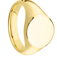 Medium Circle signet ring (14mm) in 14K Yellow Gold, with a Wide style band.