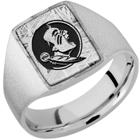 Medium Rectangle signet ring (16x11.5mm) in Platinum, with a Wide style band, a Meteorite inlay and a Florida State Seminole Head engraving.