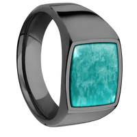 Medium Cushion signet ring (14x14mm) in Zirconium, with a Wide style band, an Amazonite inlay.