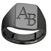 Medium Rectangle signet ring (16x11.5mm) in Zirconium, with a Wide style band and a Book Antiqua 2 engraving.