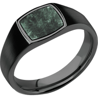Small Cushion signet ring (10x10mm) in Zirconium, with a Wide style band, an Aventurine inlay.