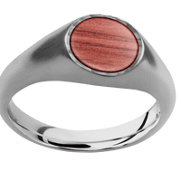 Small Circle signet ring (10mm) in Titanium, with a Wide style band, a Red Heart inlay.