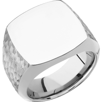 Large Cushion signet ring (18x18mm) in Palladium Silver, with a Wide style band.