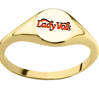 Small Circle signet ring (10mm) in 14K Yellow Gold, with a Thin style band and a Florida UF Logo engraving.