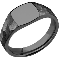 Small Cushion signet ring (10x10mm) in Zirconium, with a Wide style band.