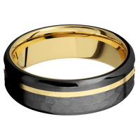 Zirconium + Hammer , Polish Finish + 14K Yellow Gold