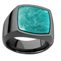 Large Cushion signet ring (18x18mm) in Zirconium, with a Wide style band, an Amazonite inlay.