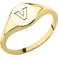 Small Circle signet ring (10mm) in 14K Yellow Gold, with a Thin style band and a Vanderbilt Athletic V engraving.