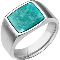 Medium Cushion signet ring (14x14mm) in Palladium Silver, with a Wide style band, an Amazonite inlay.
