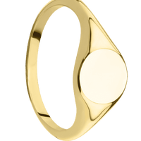 Small Circle signet ring (10mm) in 14K Yellow Gold, with a Thin style band.