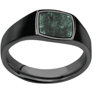 Small Cushion signet ring (10x10mm) in Zirconium, with a Wide style band, an Aventurine inlay.