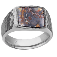 Medium Cushion signet ring (14x14mm) in Titanium, with a Wide style band, a Chrysocopper inlay.