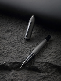 Peerless™ Polished Black PVD Engraved Diamond Pattern with Black PVD Appointments and Swarovski Crystal Rollerball Pen