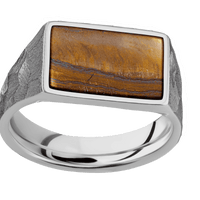 Medium Horizontal Rectangle signet ring (16x11.5mm) in Titanium, with a Wide style band, a Tigers Eye inlay.