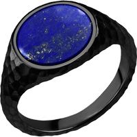 Medium Circle signet ring (14mm) in Zirconium, with a Thin style band, a Lapis inlay.