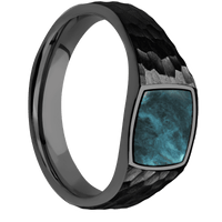Small Cushion signet ring (10x10mm) in Zirconium, with a Wide style band, a Washington Blue Jade inlay.
