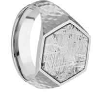 Large Hexagon signet ring (18.5x16mm) in Palladium Silver, with a Wide style band, a Meteorite inlay.