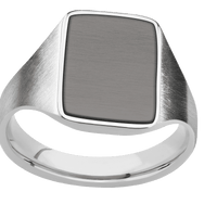 Medium Rectangle signet ring (16x11.5mm) in Palladium Silver, with a Thin style band, a Tantalum Noir inlay.