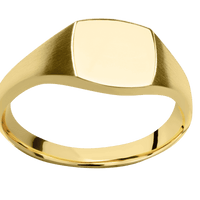Small Cushion signet ring (10x10mm) in 14K Yellow Gold, with a Thin style band.