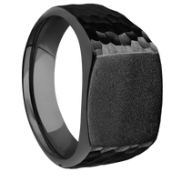 Medium Cushion signet ring (14x14mm) in Zirconium, with a Wide style band.
