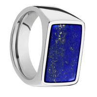 Large Horizontal Rectangle signet ring (20x14.5mm) in Cobalt Chrome, with a Wide style band, a Lapis inlay.