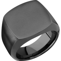 Large Cushion signet ring (18x18mm) in Zirconium, with a Wide style band.