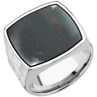 Extra Large Cushion signet ring (22x22mm) in Cobalt Chrome, with a Wide style band, a Blood Stone inlay.