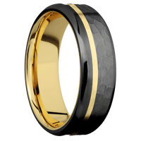 Zirconium + Hammer , Polish Finish + 14K Yellow Gold