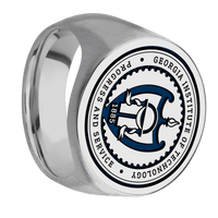 Extra Large Circle signet ring (22mm ) in Titanium, with a Wide style band and a Georgia Tech University Seal engraving.