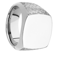 Large Cushion signet ring (18x18mm) in Palladium Silver, with a Wide style band.