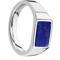 Small Horizontal Rectangle signet ring (12x9mm) in Cobalt Chrome, with a Wide style band, a Lapis inlay.