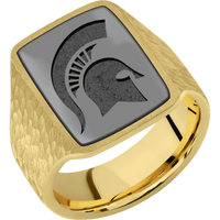 Large Rectangle signet ring (20x14.5mm) in 18K Yellow Gold, with a Wide style band, a Zirconium inlay and a Michigan State Spartan Helmet engraving.