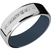 14K White Gold + Polish , Satin Finish + Navy Blue