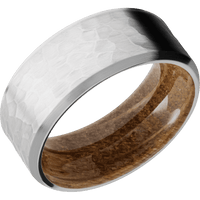 14K White Gold + Hammer , Satin Finish + Whiskey Barrel