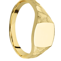 Small Cushion signet ring (10x10mm) in 10K Yellow Gold, with a Thin style band.