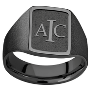 Medium Rectangle signet ring (16x11.5mm) in Zirconium, with a Wide style band and a Book Antiqua 3 Rev engraving.