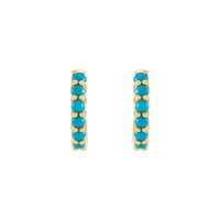 14K Yellow Gold Natural Turquoise Cabochon Hinged 12.2 mm Hoop Earrings