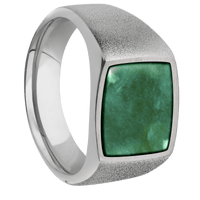Medium Cushion signet ring (14x14mm) in Titanium, with a Wide style band, a Washington Green Jade inlay.