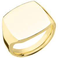 Large Cushion signet ring (18x18mm) in 18K Yellow Gold, with a Thin style band.