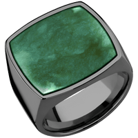 Extra Large Cushion signet ring (22x22mm) in Zirconium, with a Wide style band, a Washington Green Jade inlay.