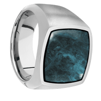Large Cushion signet ring (18x18mm) in Palladium Silver, with a Wide style band, a Washington Blue Jade inlay.