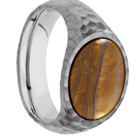 Medium Horizontal Oval signet ring (16x13mm) in Titanium, with a Wide style band, a Tigers Eye inlay.