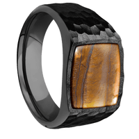 Medium Cushion signet ring (14x14mm) in Zirconium, with a Wide style band, a Tigers Eye inlay.