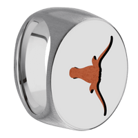 Extra Large Horizontal Oval signet ring (24x20mm) in Titanium, with a Wide style band and a Texas Longhorn engraving.