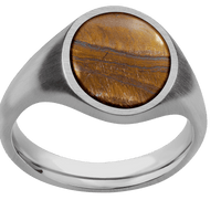 Medium Oval signet ring (16x13mm) in Titanium, with a Thin style band, a Tigers Eye inlay.