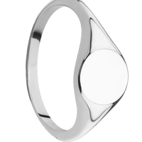 Small Circle signet ring (10mm) in 18K White Gold, with a Thin style band.