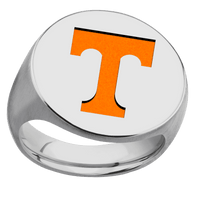 Extra Large Circle signet ring (22mm ) in Titanium, with a Thin style band and a Tennessee Power T engraving.